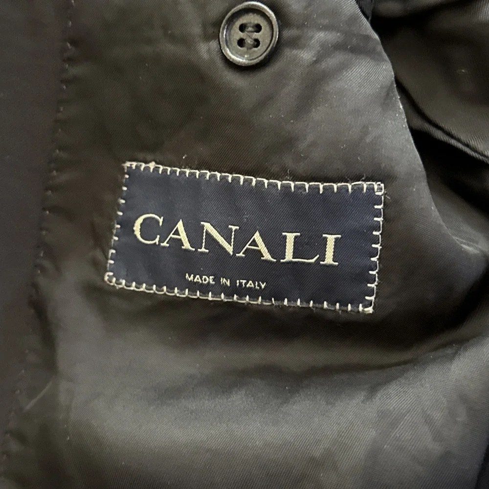 Canali Sport Coat Men 42L Black Wool Made in Italy IT 54 Two Button